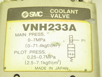 SMC VNH233A High Pressure Coolant Valve 3/8" RC 7MPa 1000psi