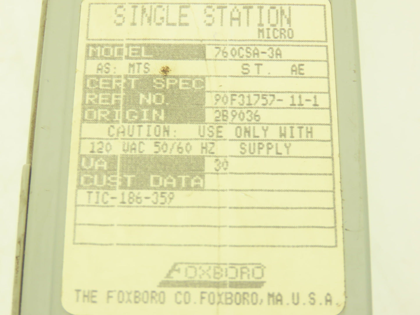 Foxboro 760CSA-3A Single Station Micro HMI Recorder 120VAC Supply