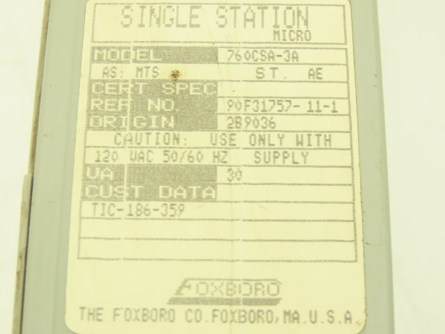 Foxboro 760CSA-3A Single Station Micro HMI Recorder 120VAC Supply