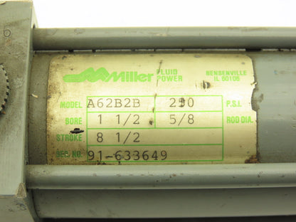 Miller Fluid Power A62B2B Pneumatic Air Cylinder 1.5" Bore 6.5" Stroke 250psi