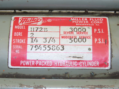 Miller Fluid Power H72B Hydraulic Cylinder 2" Bore 14-1/2" Stroke 3000/5000psi
