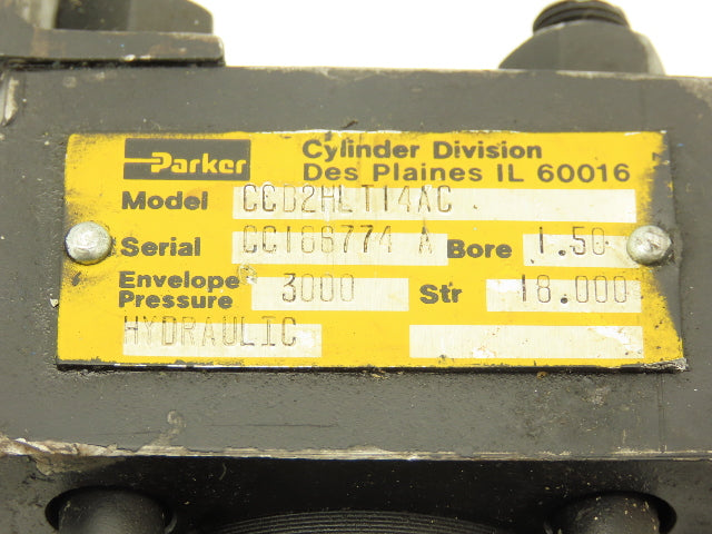 Parker CCB2HLT14AC Hydraulic Cylinder 1.5" Bore 18" Stroke 3000psi
