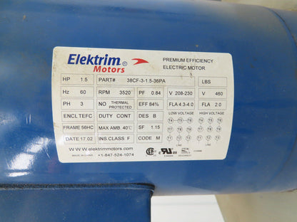 Elektrim 38CF-3-1.5-36PA Squirrel Cage Blower Fan 1.5Hp 3520rpm 230-460V 3PH