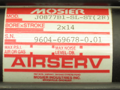 Mosier J0877B1-SL-ST(2R) Pneumatic Air Cylinder 2" Bore 14" Stroke 250psi