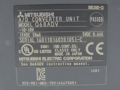 Mitsubishi Q68ADV Melsec-Q A/D Converter Unit -10~10V 15VDC 30mA 5VDC 0.64A