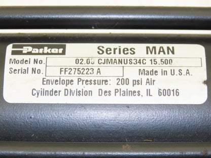 Parker CJMANUS34C Pneumatic Air Cylinder 2" Bore 15.5" Stroke 200psi