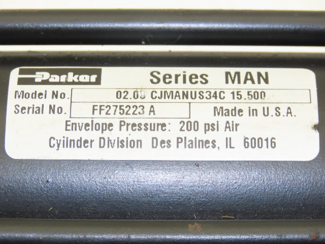 Parker CJMANUS34C Pneumatic Air Cylinder 2" Bore 15.5" Stroke 200psi