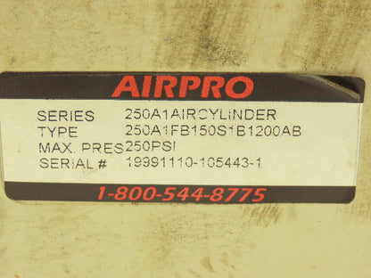 Airpro 250A1FB150S1B1200AB Pneumatic Air Cylinder 1.5" Bore 12" Stroke 250psi