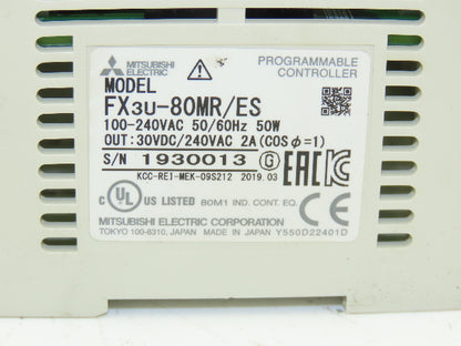 Mitsubishi Electric Melsec FX3U-80MR/ES Programmable Controller PLC Input Output