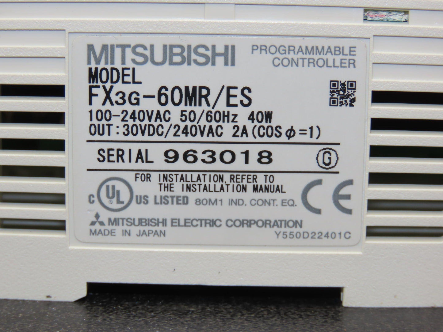 Mitsubishi Electric FX3G-60MR/ES Melsec Programmable Controller PLC Input Output