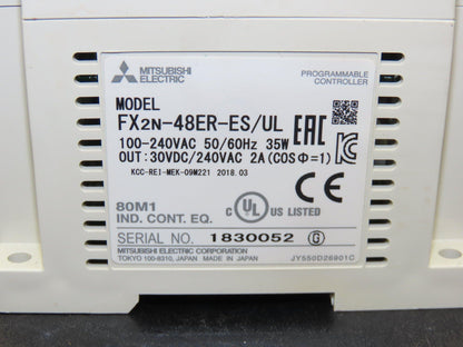 Mitsubishi Electric FX2N-48ER-ES Melsec Programmable Controller PLC Input Output