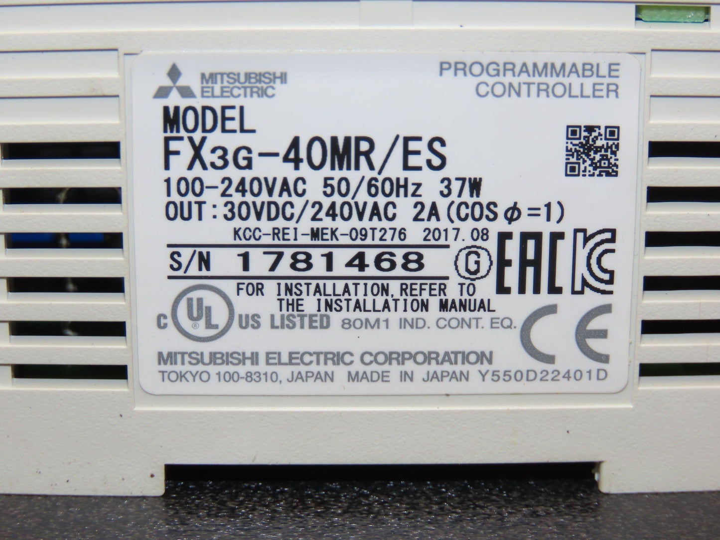 Mitsubishi Electric FX3G-40MR/ES Melsec Programmable Controller PLC Input Output