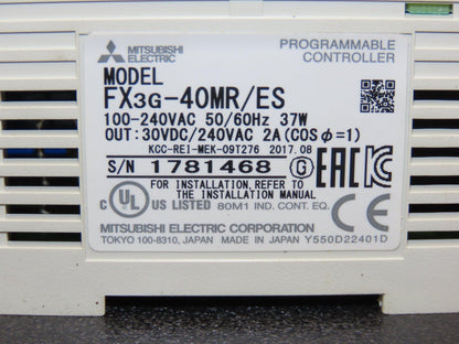 Mitsubishi Electric FX3G-40MR/ES Melsec Programmable Controller PLC Input Output
