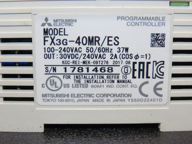 Mitsubishi Electric FX3G-40MR/ES Melsec Programmable Controller PLC Input Output