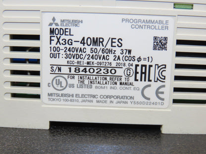 Mitsubishi Electric FX3G-40MR/ES Melsec Programmable Controller PLC Input Output