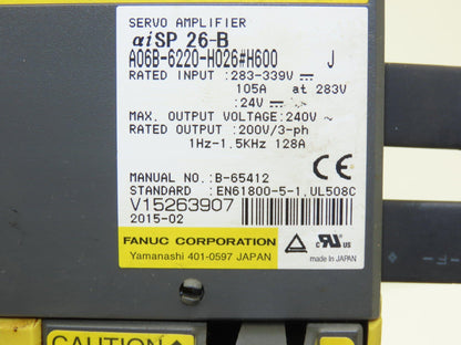 Fanuc A06B-6220-H026 Servo Amplifier 283-339VDC 31kW Out