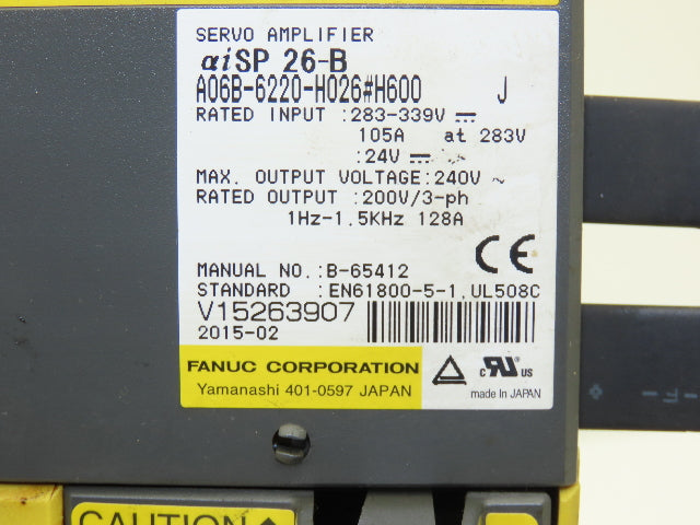 Fanuc A06B-6220-H026 Servo Amplifier 283-339VDC 31kW Out