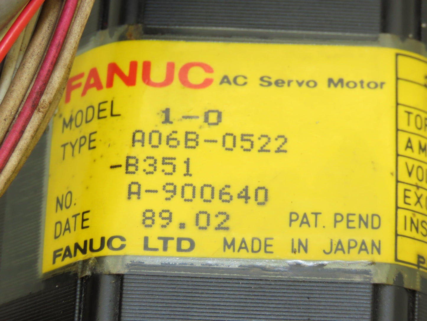 Fanuc A06B-0522-B351 AC Servo Motor 0.5kW 90v 3Ph 2000RPM Encoder A8600321T131