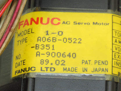 Fanuc A06B-0522-B351 AC Servo Motor 0.5kW 90v 3Ph 2000RPM Encoder A8600321T131