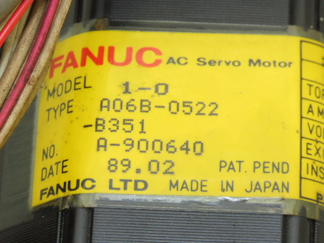 Fanuc A06B-0522-B351 AC Servo Motor 0.5kW 90v 3Ph 2000RPM Encoder A8600321T131