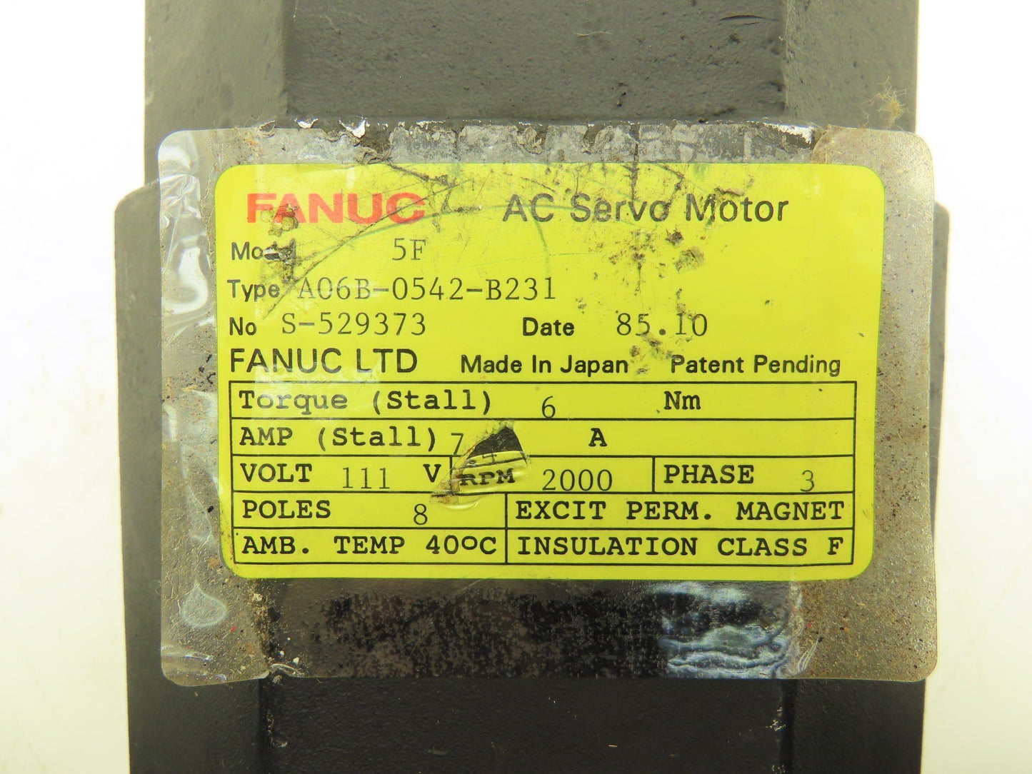 Fanuc A06B-0542-B231 AC Servo Motor 111v 3Ph 2000RPM Encoder A8600320T011