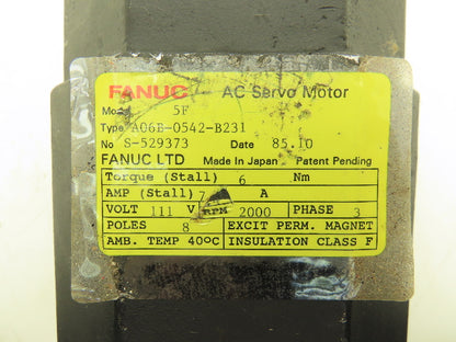 Fanuc A06B-0542-B231 AC Servo Motor 111v 3Ph 2000RPM Encoder A8600320T011