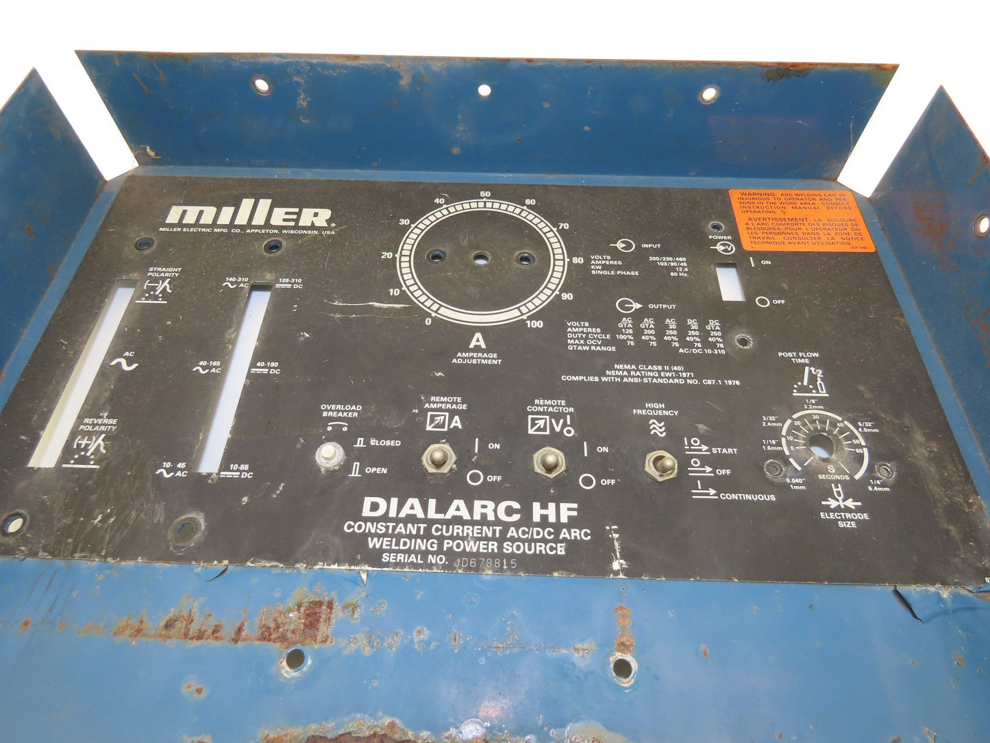 Miller Dialarc HF Front Panel Assembly Welding Parts