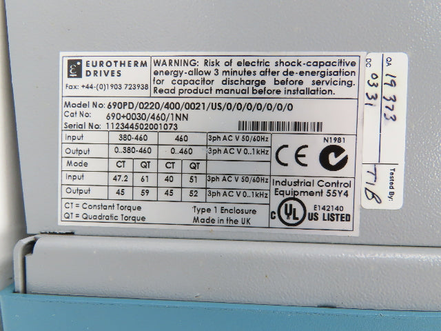 SSD Eurotherm 690+0030/460/1NN Integrator 690+ VFD AC Drive 30Hp 460VAC 3Ph