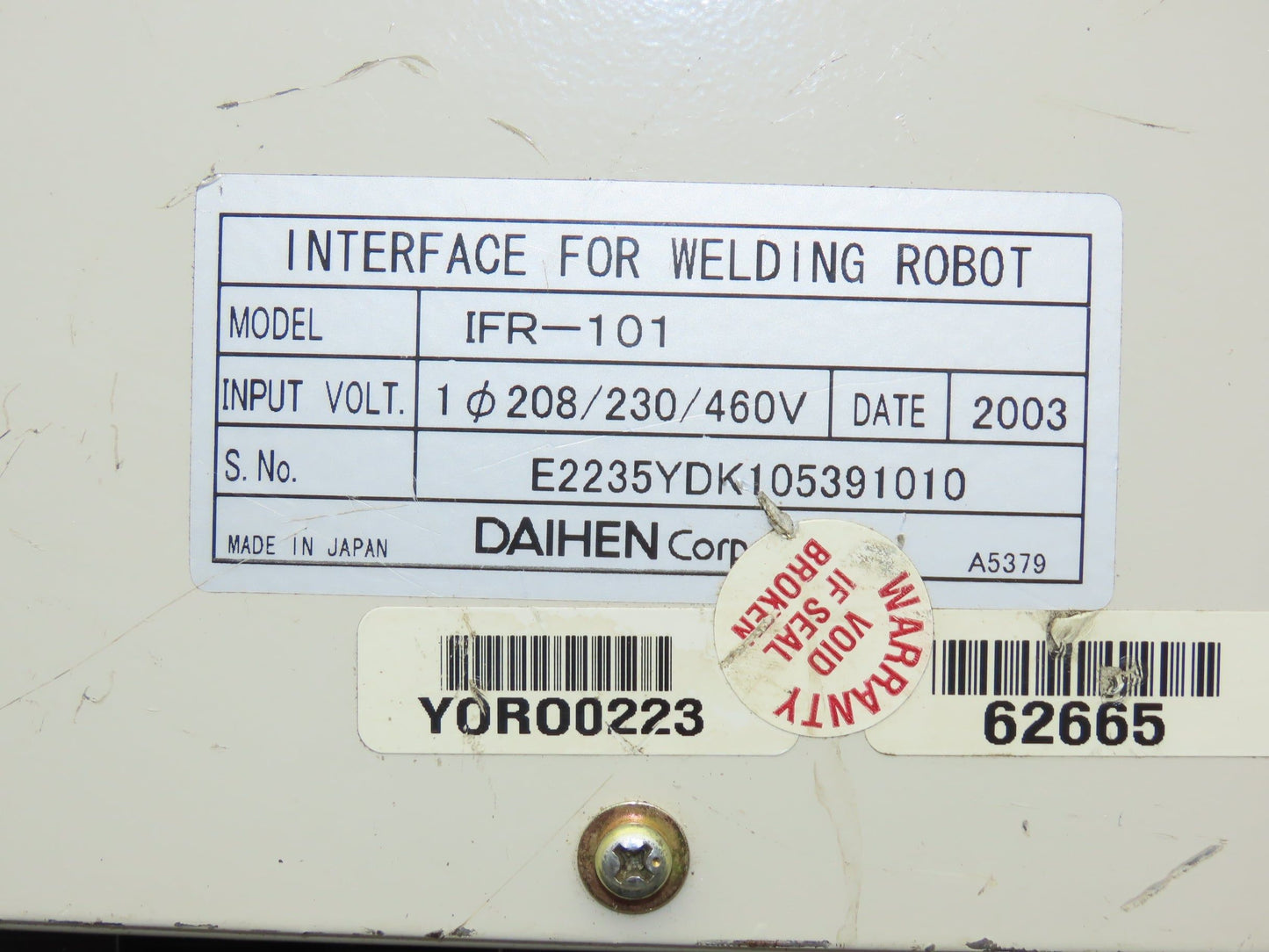 Daihen IFR-101 Interface For Welding Robot 208/230/460v 1ph