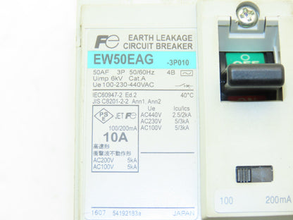 Fuji Electric BZ6N10D EW50EAG-3P010 Circuit Breaker 10A 3Ph 440V With Handle
