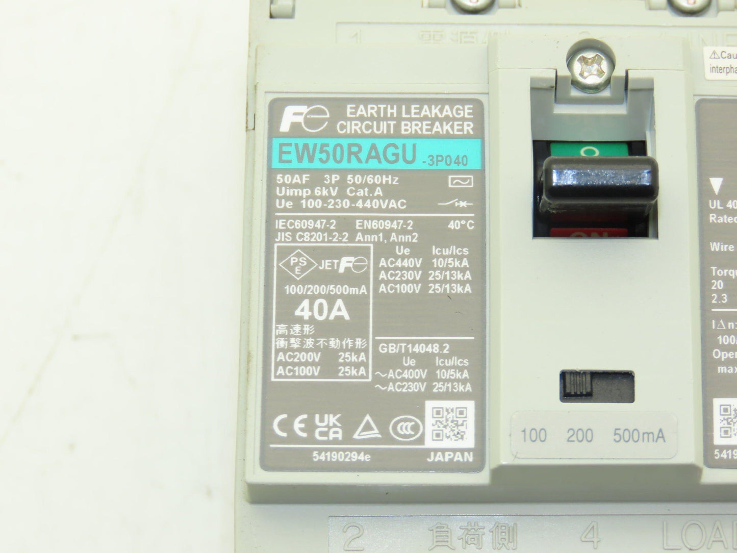 Fuji Electric BZ6V10D EW50RAGU-3P040 Circuit Breaker 40A 3Ph 440V With Hasp Lock