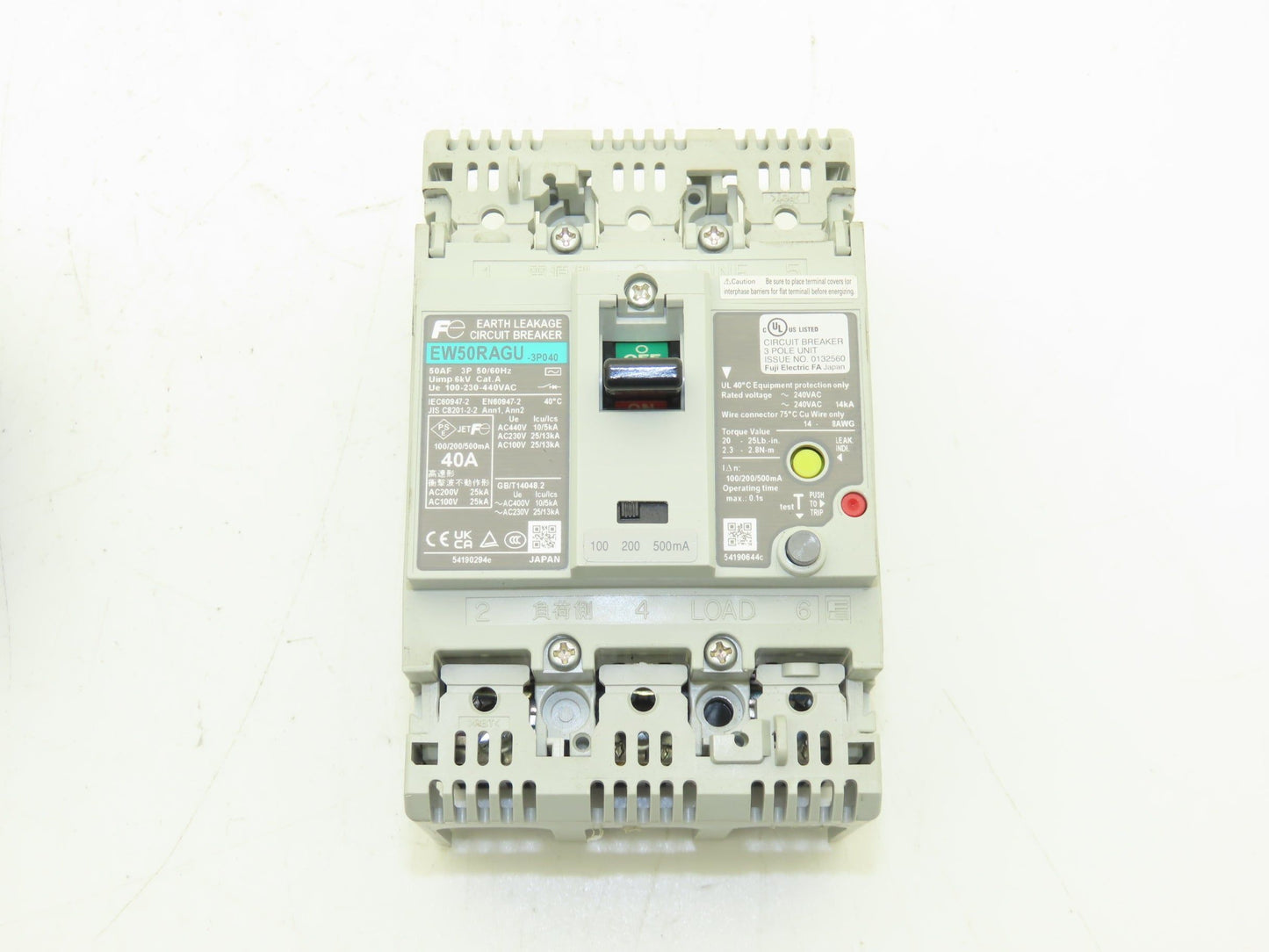 Fuji Electric BZ6V10D EW50RAGU-3P040 Circuit Breaker 40A 3Ph 440V With Hasp Lock