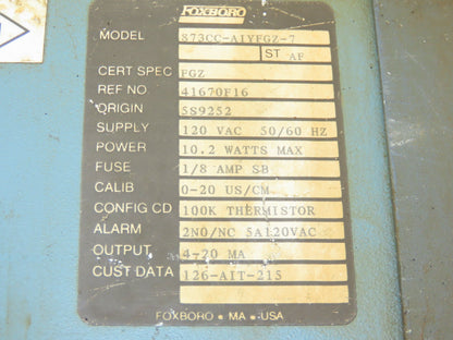 Foxboro 41670F16 Electrochemical Contacting Conductivity Analyzer 873CC-AIYFGZ