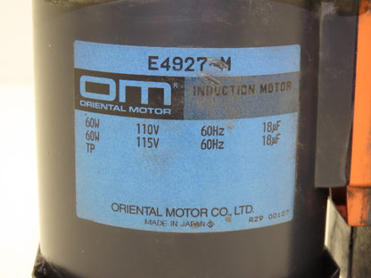 Oriental Motor E4927-M Induction Motor 60W 1450 RPM 115VAC 1PH Pinion Shaft