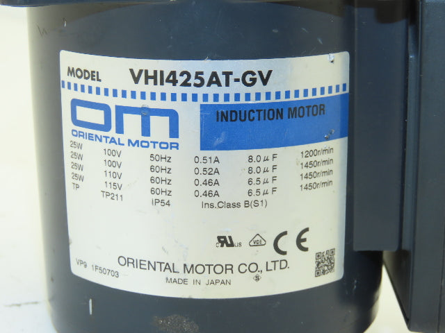 Oriental Motor VHI425AT-GV Induction Motor 25W 1450 RPM 115VAC 1PH Pinion Shaft