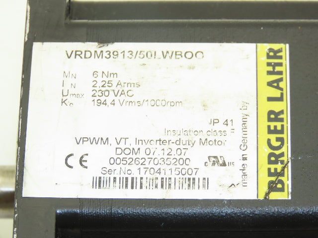 Berger Lahr VRDM3913/50LWBOO Servo Stepper Motor 230V 6Nm BRS39BW460ABB
