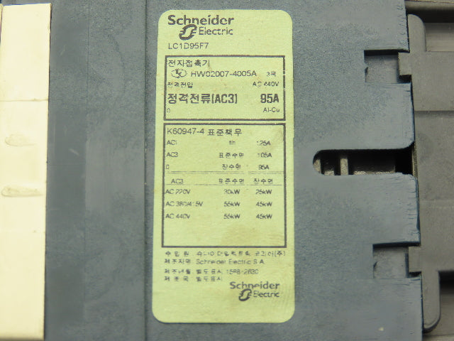 Schneider Electric LC1D95 Motor Starter 60Hp 600V 3Ph 110A 45698 AWG Coil 110VAC