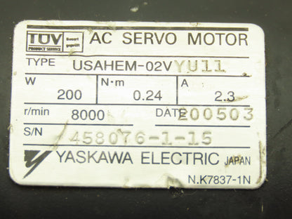 Yaskawa USAHEM-02VYU11 AC Servo Motor 200W 8000rpm With Encoder