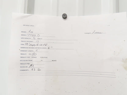 Aro 7700D 1/2 Ton 1000LB Pneumatic Air Chain Hoist 13' Lift 5' Pull Chain