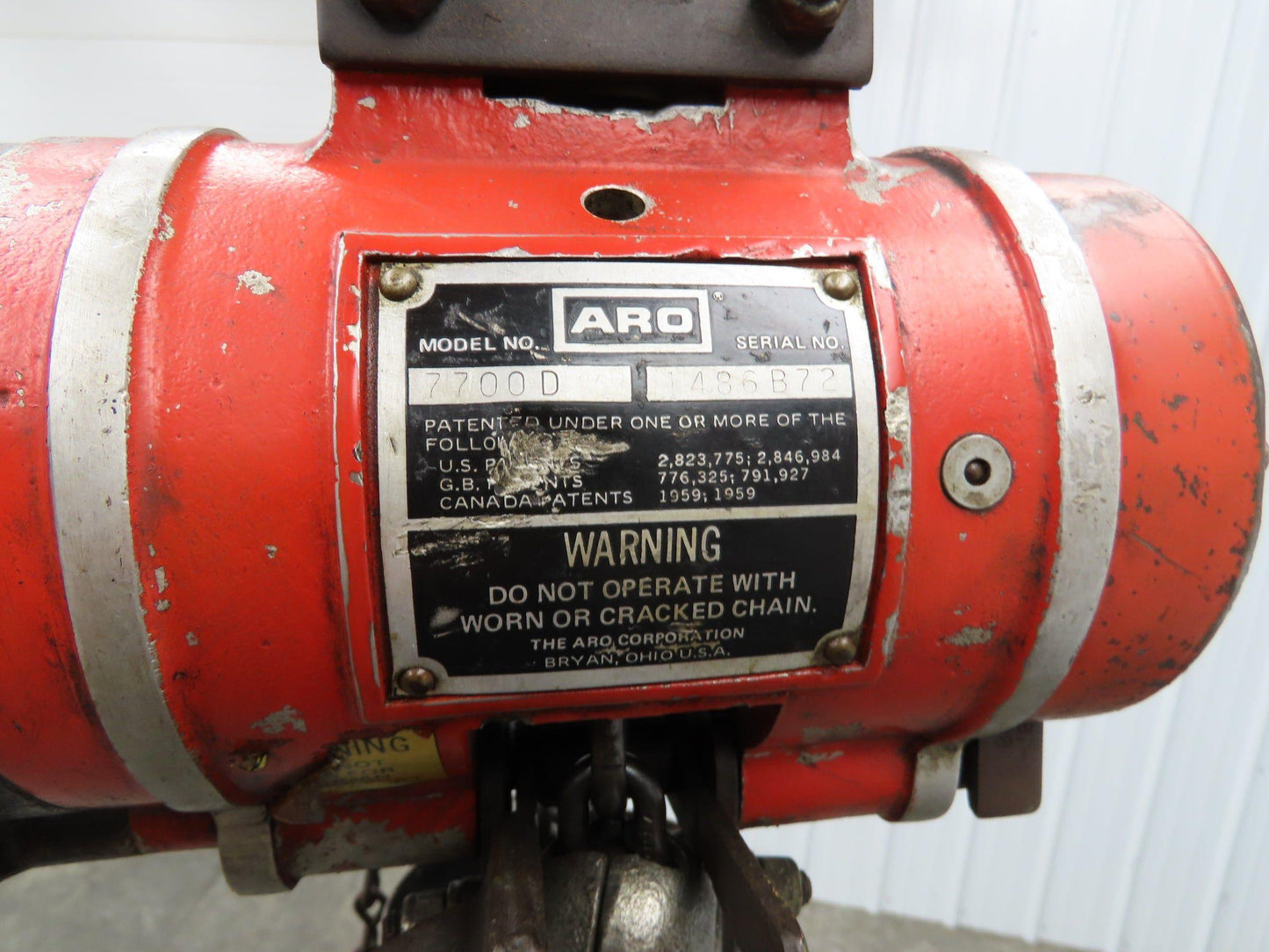 Aro 7700D 1/2 Ton 1000LB Pneumatic Air Chain Hoist 13' Lift 5' Pull Chain