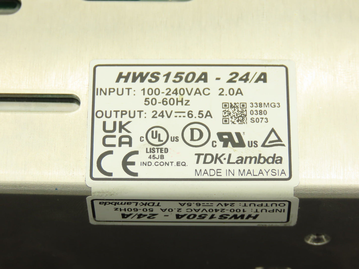 TDK-Lambda HWS150A-24/A Power Supply 24VDC 6.5A Out 120/240VAC 1Ph 2A In