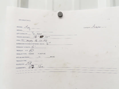 Aro 1/4 Ton 500 LB Pneumatic Air Chain Hoist 10'10" Lift 5' Pull Chain