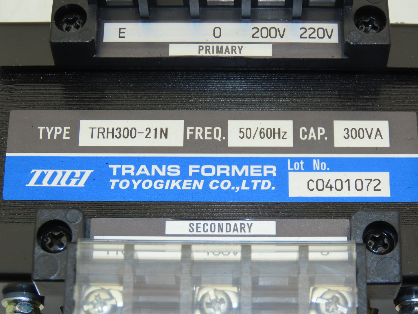 Toyogiken TRH300-21N Togi Stepdown Control Transformer 300va HV 220 LV 110
