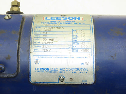 Leeson C42D14NC1A Permanent Magnet DC Motor 24v 1450rpm 1/2Hp P42CZ Frame TENV