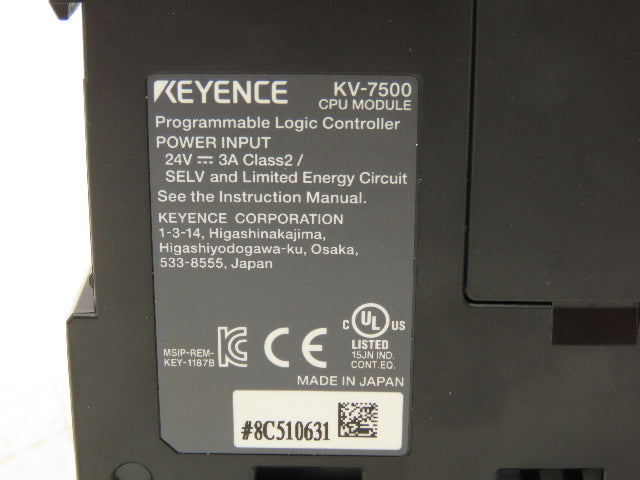 Keyence KV-7500 CPU Processor Module 24VDC 3A