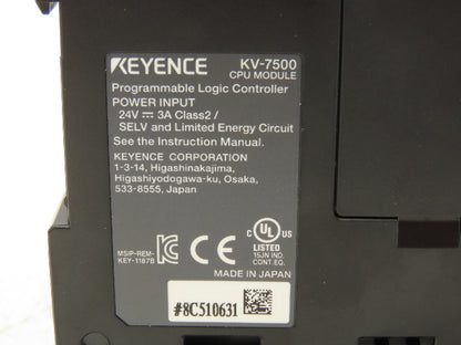 Keyence KV-7500 CPU Processor Module 24VDC 3A