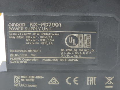 Omron NX-PD7001 Power Supply 120/250VAC 24VDC Out 24VDC 85W In