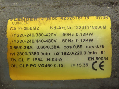 Flender CA10-G56M2 Gearmotor 15:1 Ratio 0.12kW 220rpm 230/460VAC 3Ph LH Output