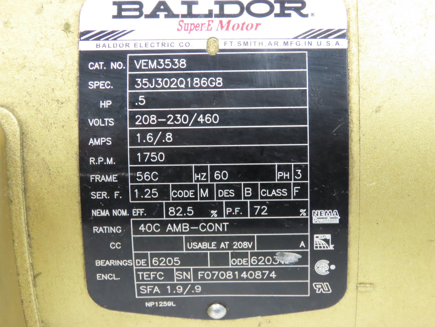 Boston Gear Baldor CF72160ZB5GR0 Gearmotor 60:1 Ratio 1/2Hp 29rpm 460V 3Ph LH