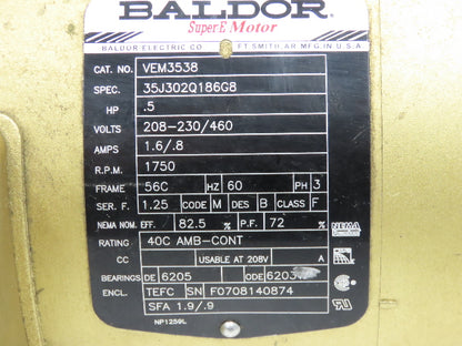 Boston Gear Baldor CF72160ZB5GR0 Gearmotor 60:1 Ratio 1/2Hp 29rpm 460V 3Ph LH